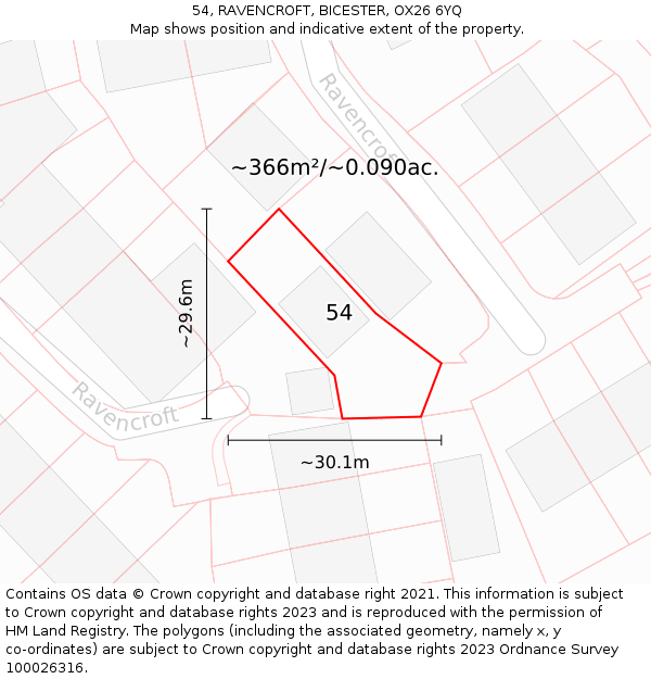54, RAVENCROFT, BICESTER, OX26 6YQ: Plot and title map