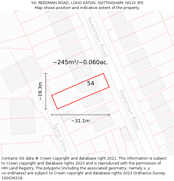 54, REEDMAN ROAD, LONG EATON, NOTTINGHAM, NG10 3FE: Plot and title map
