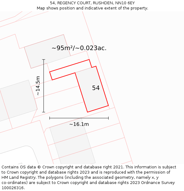 54, REGENCY COURT, RUSHDEN, NN10 6EY: Plot and title map