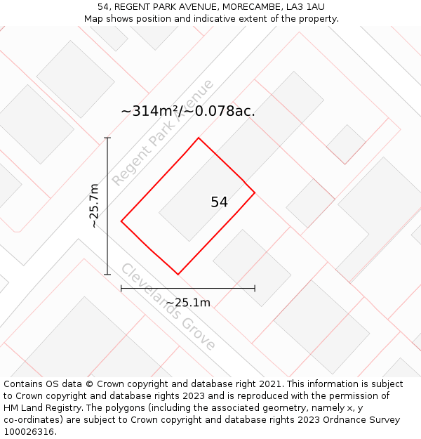54, REGENT PARK AVENUE, MORECAMBE, LA3 1AU: Plot and title map