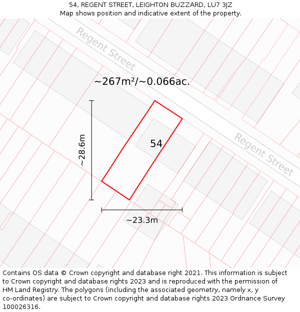 54, REGENT STREET, LEIGHTON BUZZARD, LU7 3JZ: Plot and title map