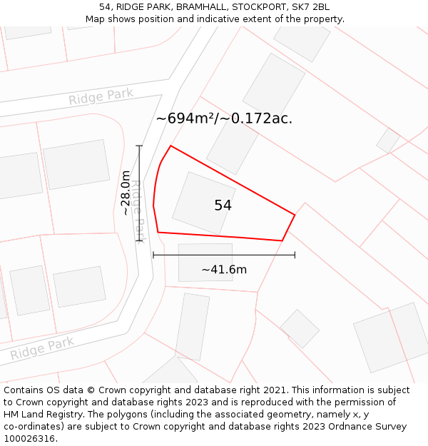 54, RIDGE PARK, BRAMHALL, STOCKPORT, SK7 2BL: Plot and title map