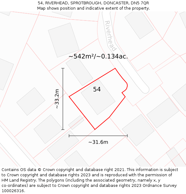 54, RIVERHEAD, SPROTBROUGH, DONCASTER, DN5 7QR: Plot and title map
