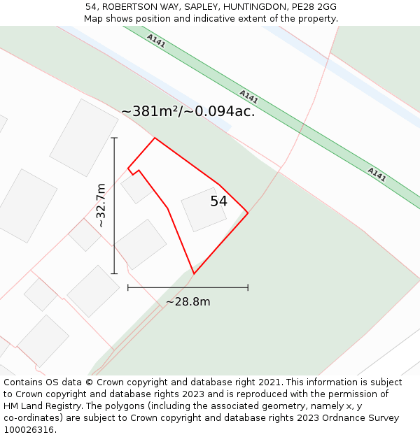 54, ROBERTSON WAY, SAPLEY, HUNTINGDON, PE28 2GG: Plot and title map