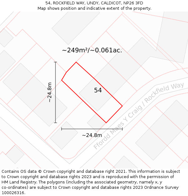 54, ROCKFIELD WAY, UNDY, CALDICOT, NP26 3FD: Plot and title map
