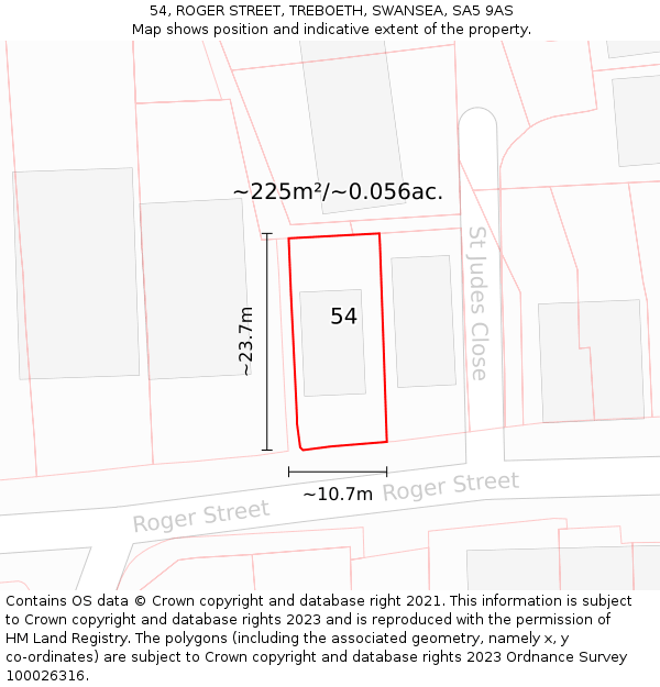 54, ROGER STREET, TREBOETH, SWANSEA, SA5 9AS: Plot and title map