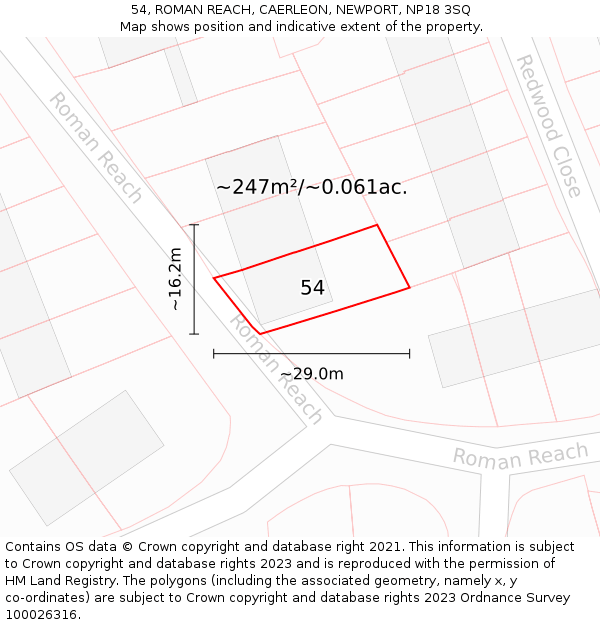 54, ROMAN REACH, CAERLEON, NEWPORT, NP18 3SQ: Plot and title map