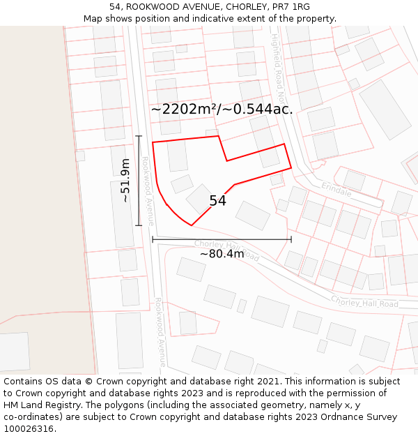 54, ROOKWOOD AVENUE, CHORLEY, PR7 1RG: Plot and title map