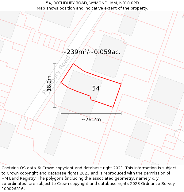 54, ROTHBURY ROAD, WYMONDHAM, NR18 0PD: Plot and title map