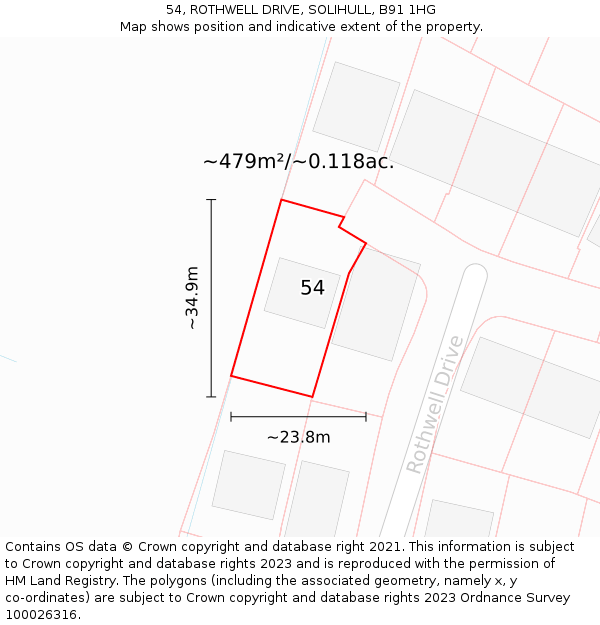 54, ROTHWELL DRIVE, SOLIHULL, B91 1HG: Plot and title map