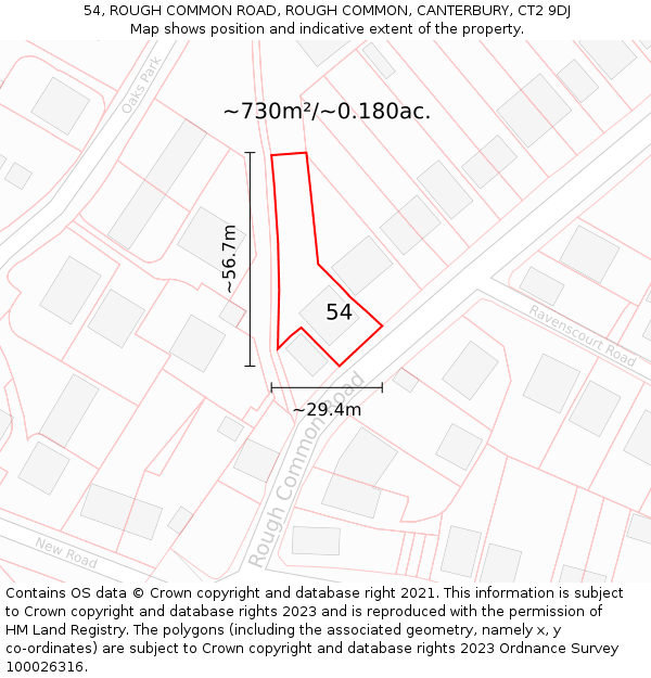 54, ROUGH COMMON ROAD, ROUGH COMMON, CANTERBURY, CT2 9DJ: Plot and title map