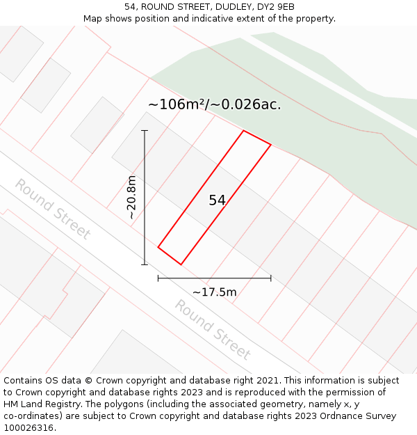 54, ROUND STREET, DUDLEY, DY2 9EB: Plot and title map