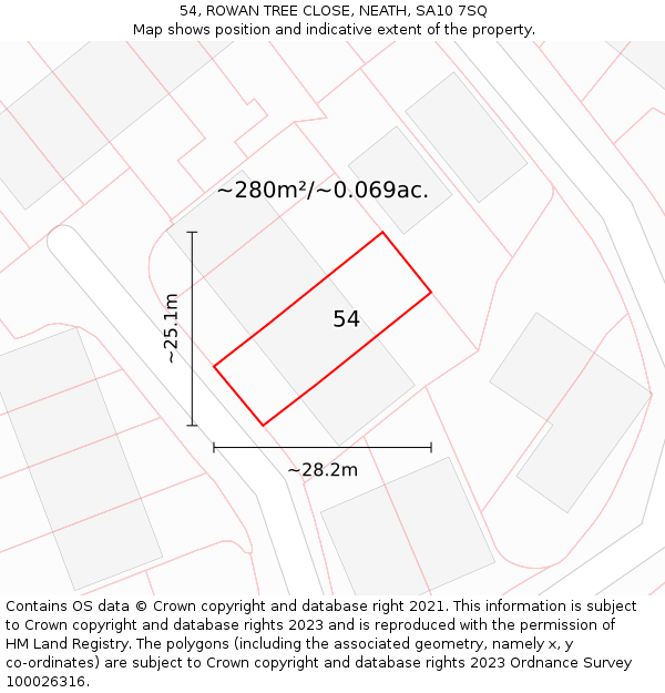 54, ROWAN TREE CLOSE, NEATH, SA10 7SQ: Plot and title map