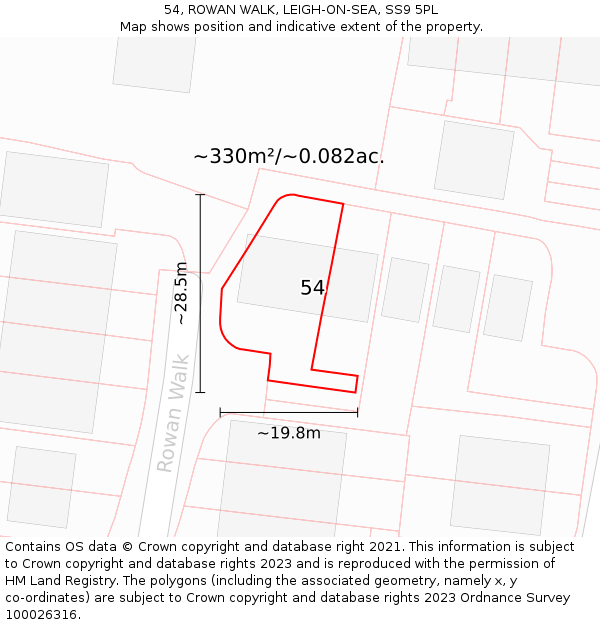 54, ROWAN WALK, LEIGH-ON-SEA, SS9 5PL: Plot and title map