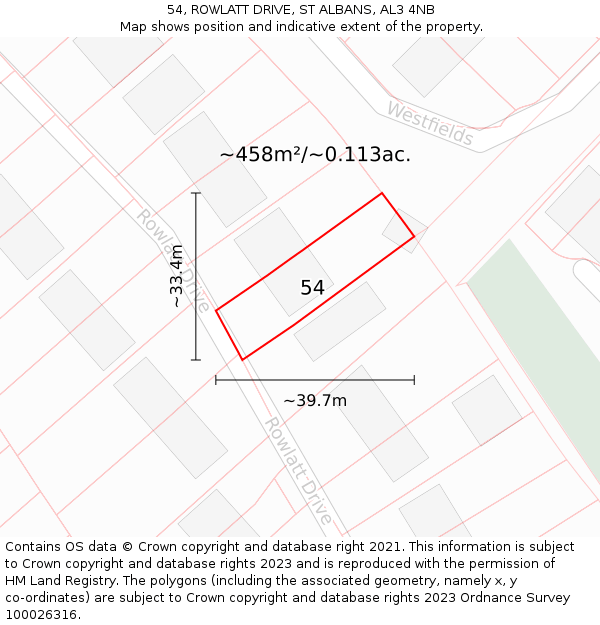 54, ROWLATT DRIVE, ST ALBANS, AL3 4NB: Plot and title map