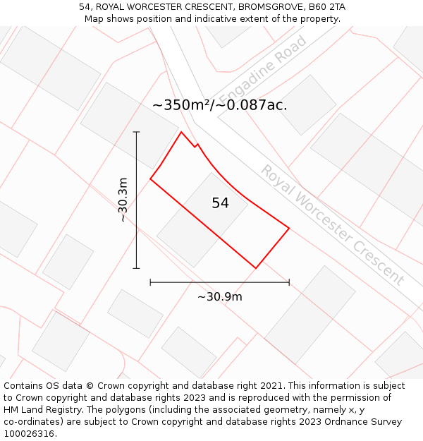 54, ROYAL WORCESTER CRESCENT, BROMSGROVE, B60 2TA: Plot and title map