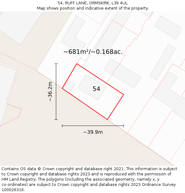 54, RUFF LANE, ORMSKIRK, L39 4UL: Plot and title map