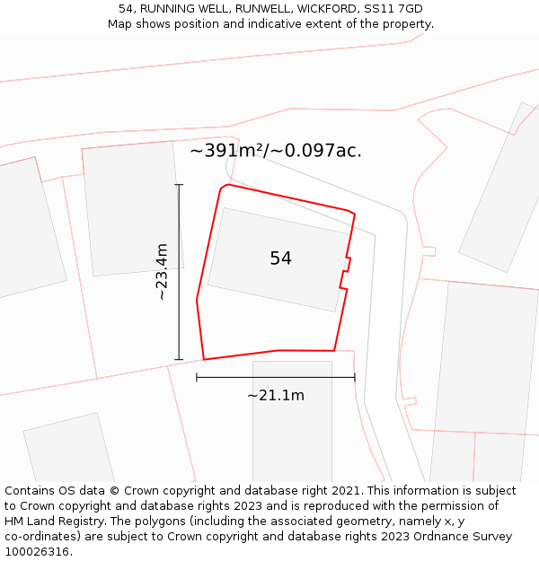 54, RUNNING WELL, RUNWELL, WICKFORD, SS11 7GD: Plot and title map