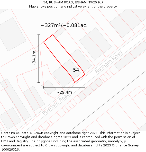 54, RUSHAM ROAD, EGHAM, TW20 9LP: Plot and title map