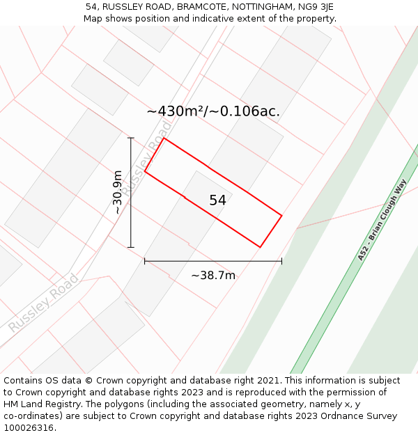 54, RUSSLEY ROAD, BRAMCOTE, NOTTINGHAM, NG9 3JE: Plot and title map