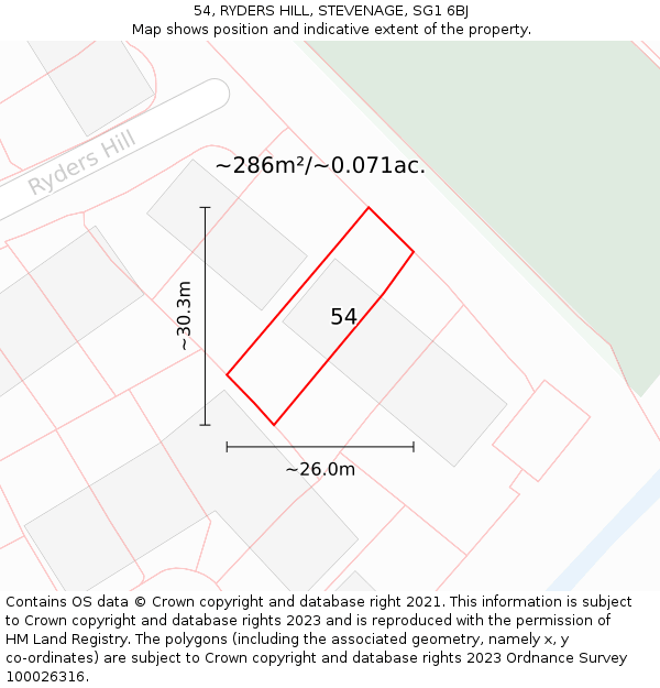 54, RYDERS HILL, STEVENAGE, SG1 6BJ: Plot and title map