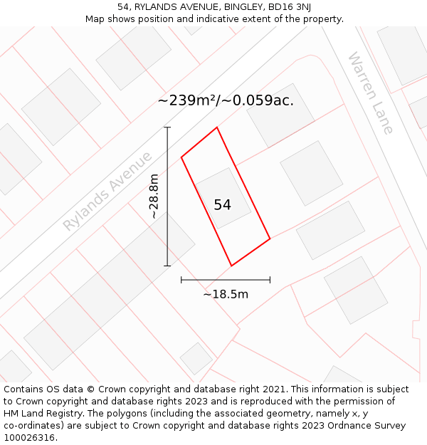 54, RYLANDS AVENUE, BINGLEY, BD16 3NJ: Plot and title map