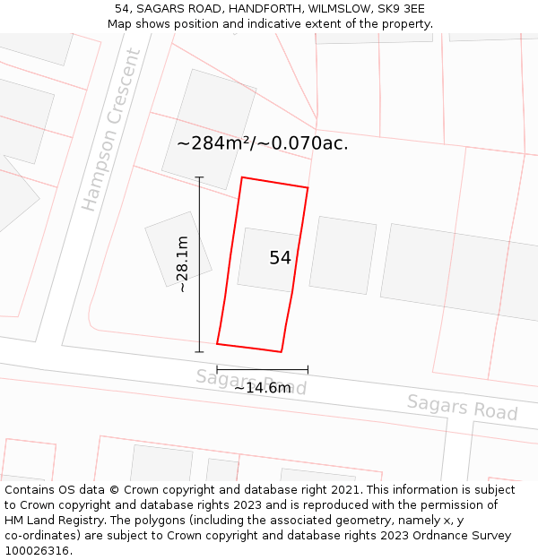 54, SAGARS ROAD, HANDFORTH, WILMSLOW, SK9 3EE: Plot and title map