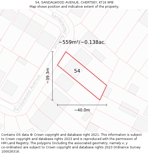 54, SANDALWOOD AVENUE, CHERTSEY, KT16 9PB: Plot and title map
