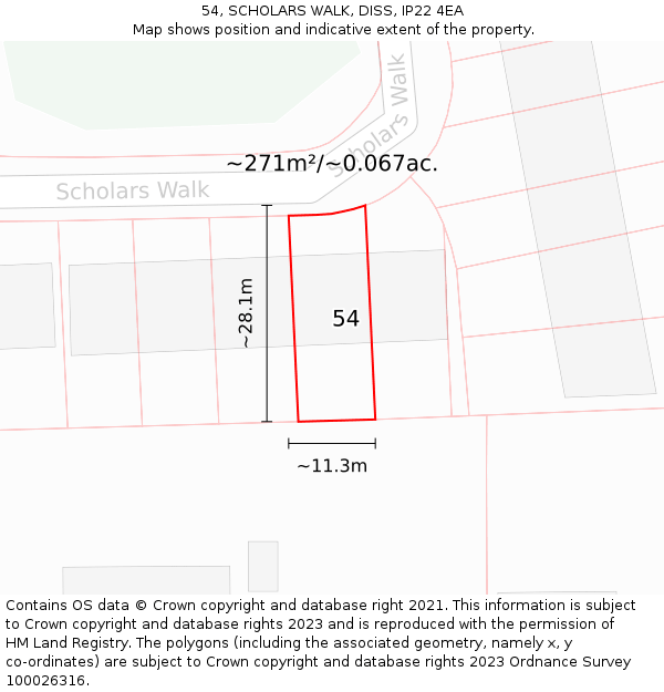 54, SCHOLARS WALK, DISS, IP22 4EA: Plot and title map