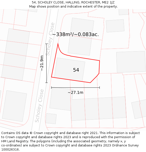 54, SCHOLEY CLOSE, HALLING, ROCHESTER, ME2 1JZ: Plot and title map