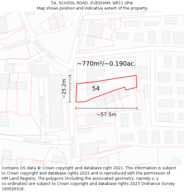 54, SCHOOL ROAD, EVESHAM, WR11 2PW: Plot and title map