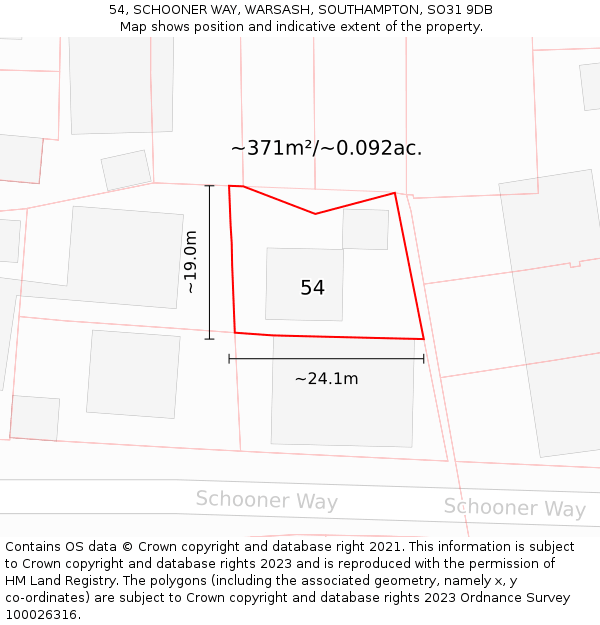 54, SCHOONER WAY, WARSASH, SOUTHAMPTON, SO31 9DB: Plot and title map
