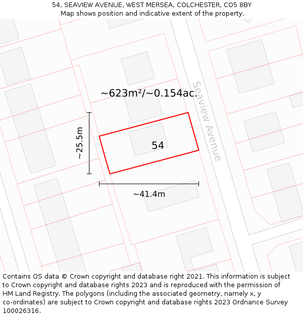 54, SEAVIEW AVENUE, WEST MERSEA, COLCHESTER, CO5 8BY: Plot and title map