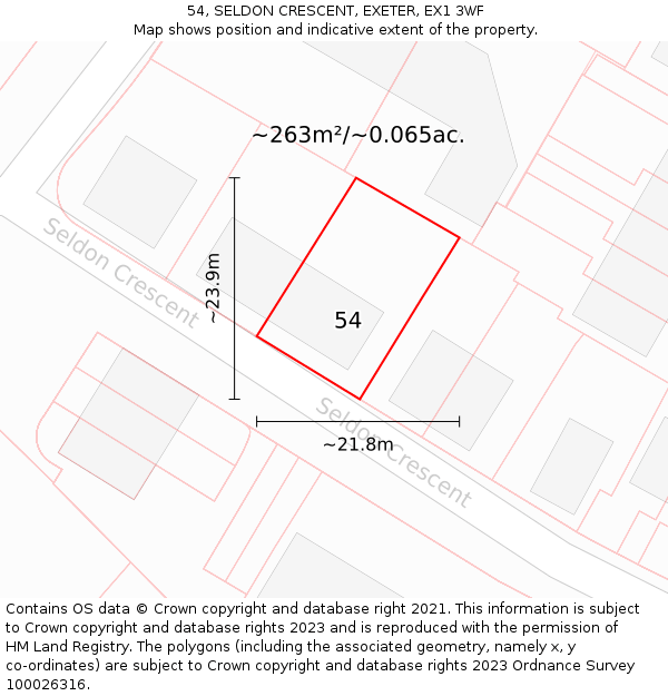 54, SELDON CRESCENT, EXETER, EX1 3WF: Plot and title map