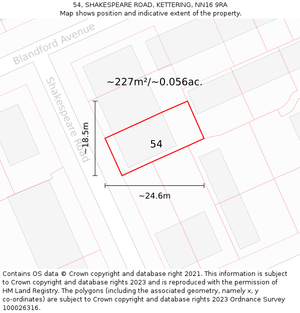 54, SHAKESPEARE ROAD, KETTERING, NN16 9RA: Plot and title map