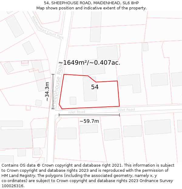 54, SHEEPHOUSE ROAD, MAIDENHEAD, SL6 8HP: Plot and title map