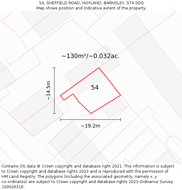 54, SHEFFIELD ROAD, HOYLAND, BARNSLEY, S74 0DQ: Plot and title map