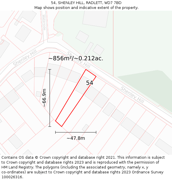 54, SHENLEY HILL, RADLETT, WD7 7BD: Plot and title map