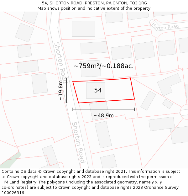54, SHORTON ROAD, PRESTON, PAIGNTON, TQ3 1RG: Plot and title map