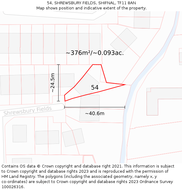 54, SHREWSBURY FIELDS, SHIFNAL, TF11 8AN: Plot and title map