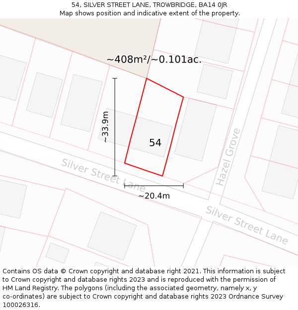 54, SILVER STREET LANE, TROWBRIDGE, BA14 0JR: Plot and title map