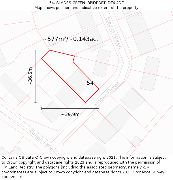 54, SLADES GREEN, BRIDPORT, DT6 4DZ: Plot and title map