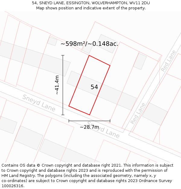 54, SNEYD LANE, ESSINGTON, WOLVERHAMPTON, WV11 2DU: Plot and title map