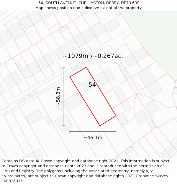 54, SOUTH AVENUE, CHELLASTON, DERBY, DE73 6RS: Plot and title map