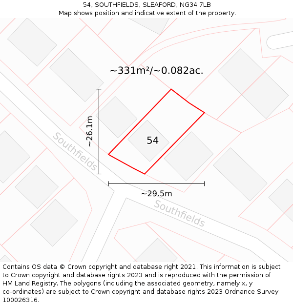 54, SOUTHFIELDS, SLEAFORD, NG34 7LB: Plot and title map