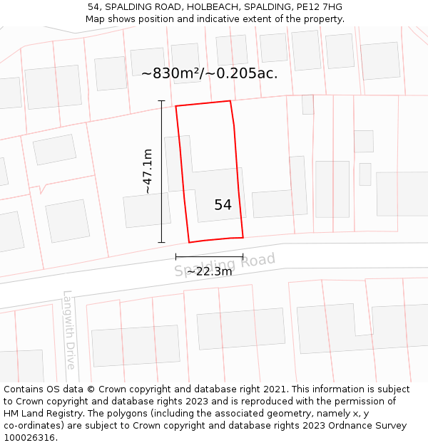 54, SPALDING ROAD, HOLBEACH, SPALDING, PE12 7HG: Plot and title map
