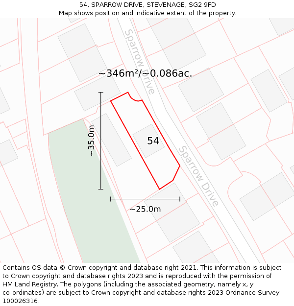 54, SPARROW DRIVE, STEVENAGE, SG2 9FD: Plot and title map