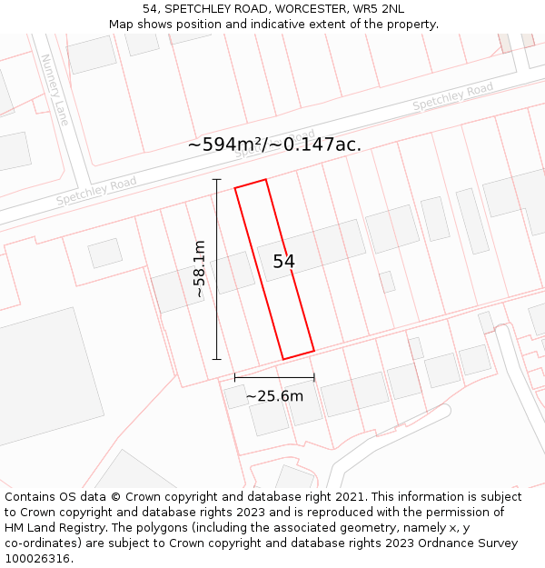 54, SPETCHLEY ROAD, WORCESTER, WR5 2NL: Plot and title map