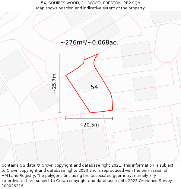 54, SQUIRES WOOD, FULWOOD, PRESTON, PR2 9QA: Plot and title map