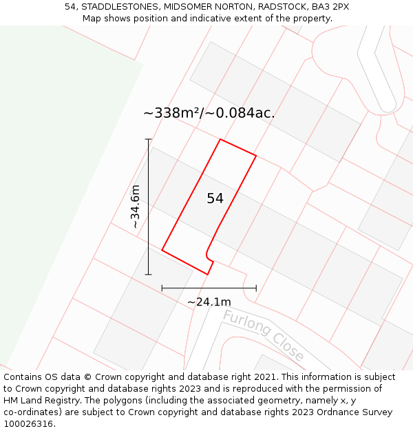 54, STADDLESTONES, MIDSOMER NORTON, RADSTOCK, BA3 2PX: Plot and title map